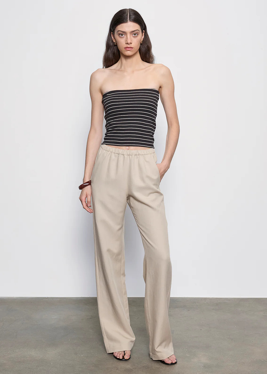 Cotton Stripe Classic Bandeau Top - Black/Wheat Stripe