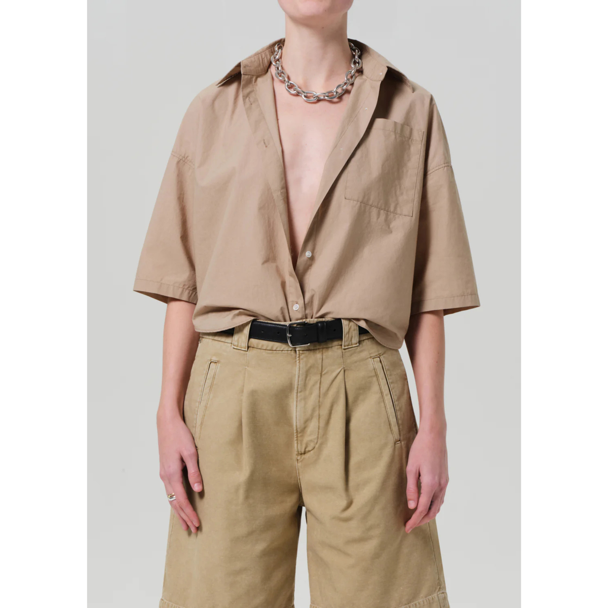 Frances Cropped Cape Button Up - Catalina