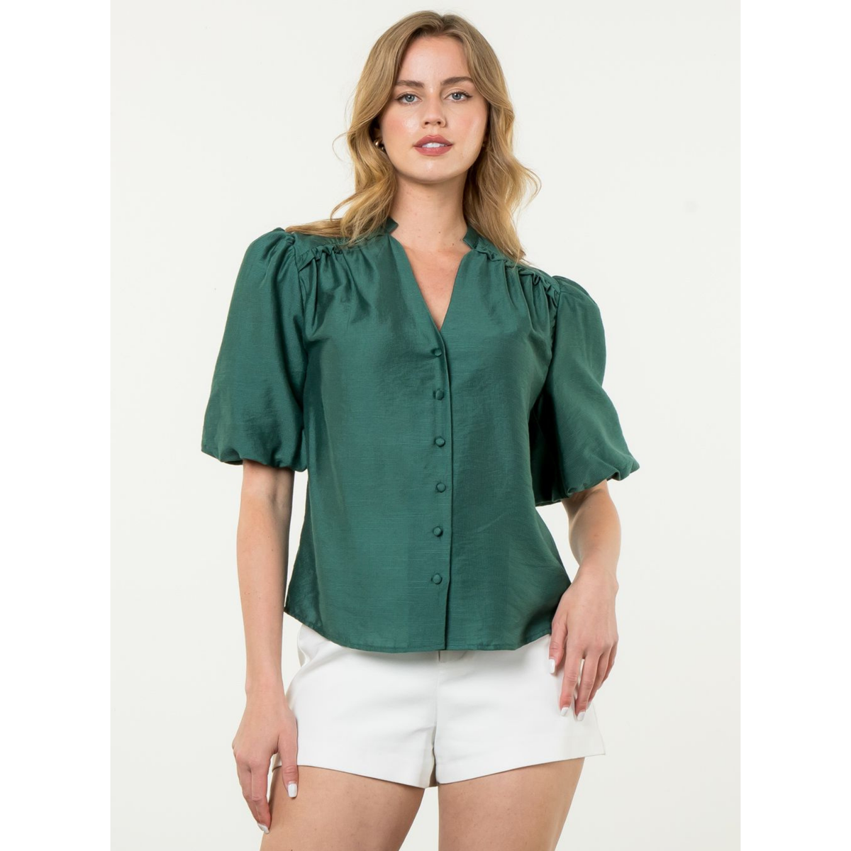 Forest Green Puff Sleeve Top