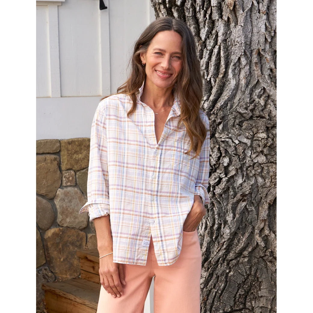 Eileen Button-Up in Sand and Purple Plaid