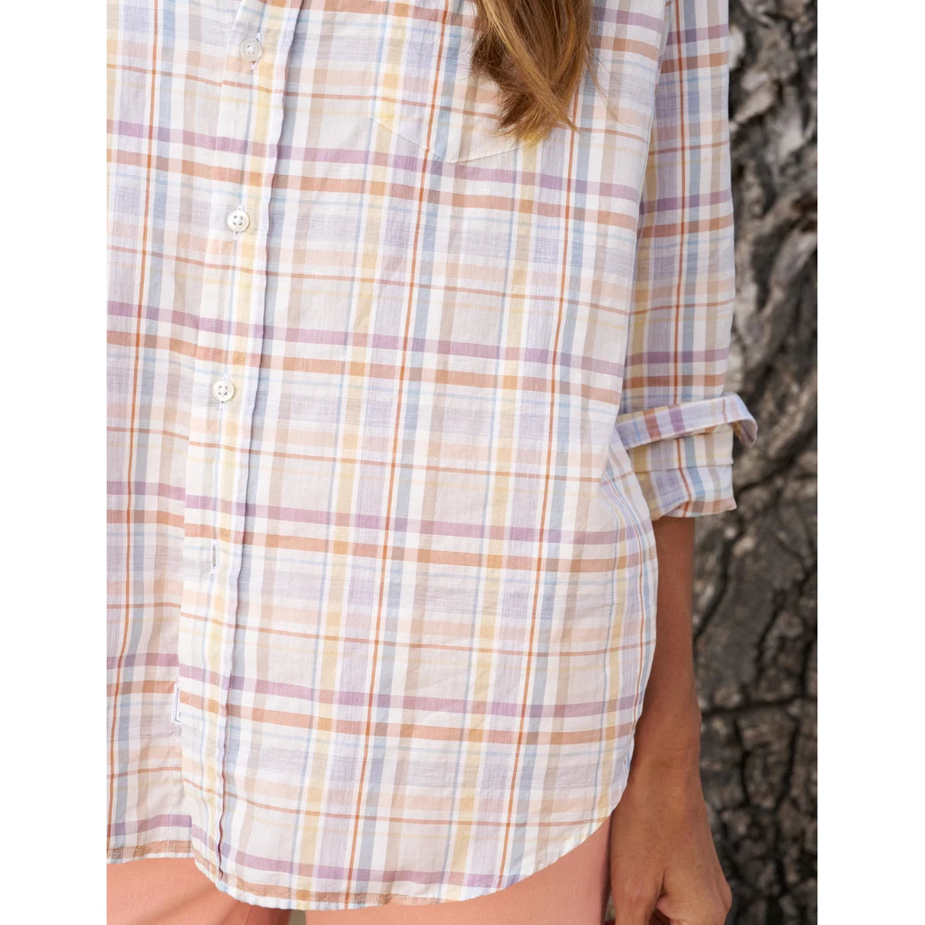 Eileen Button-Up in Sand and Purple Plaid