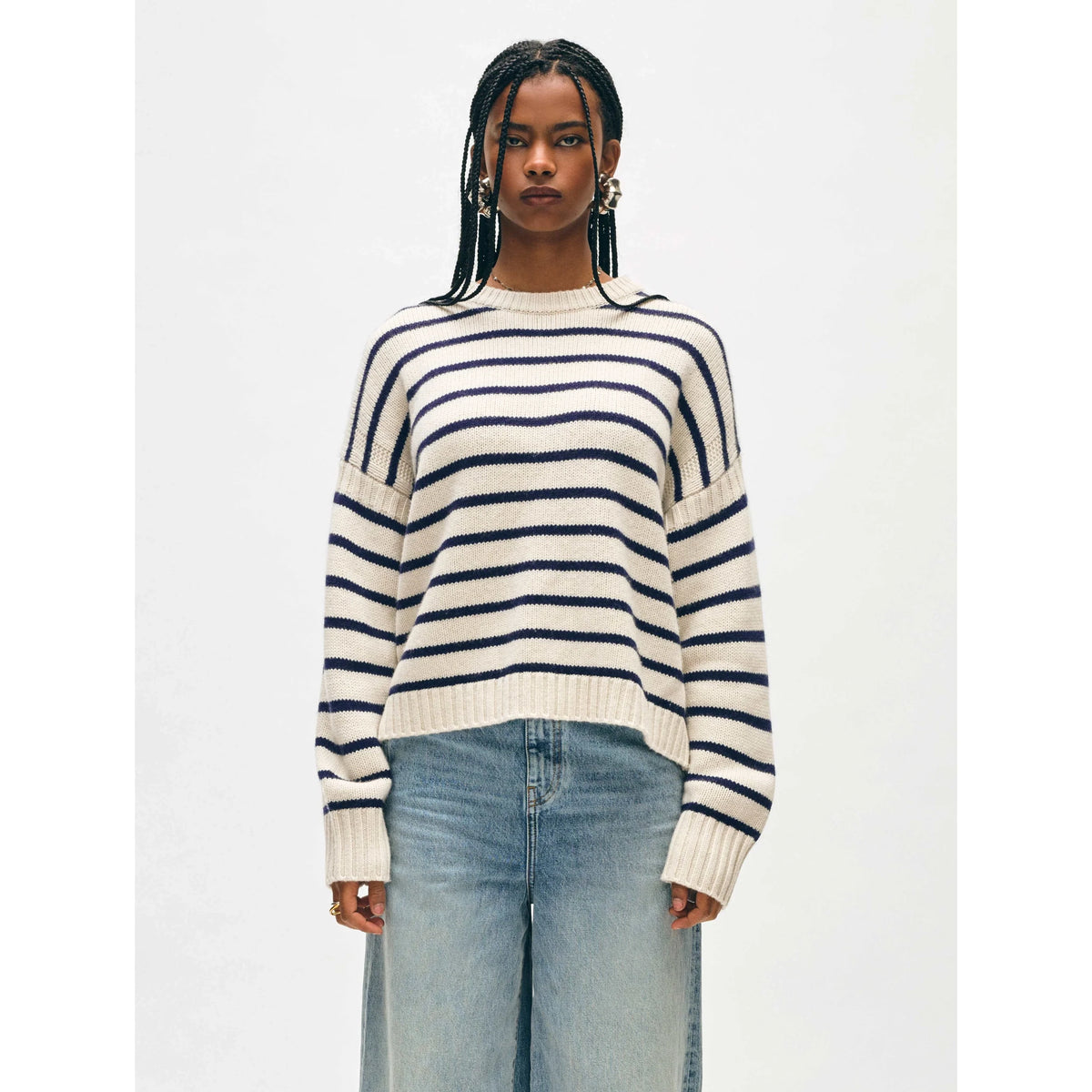 Merino Cashmere Striped Crewneck