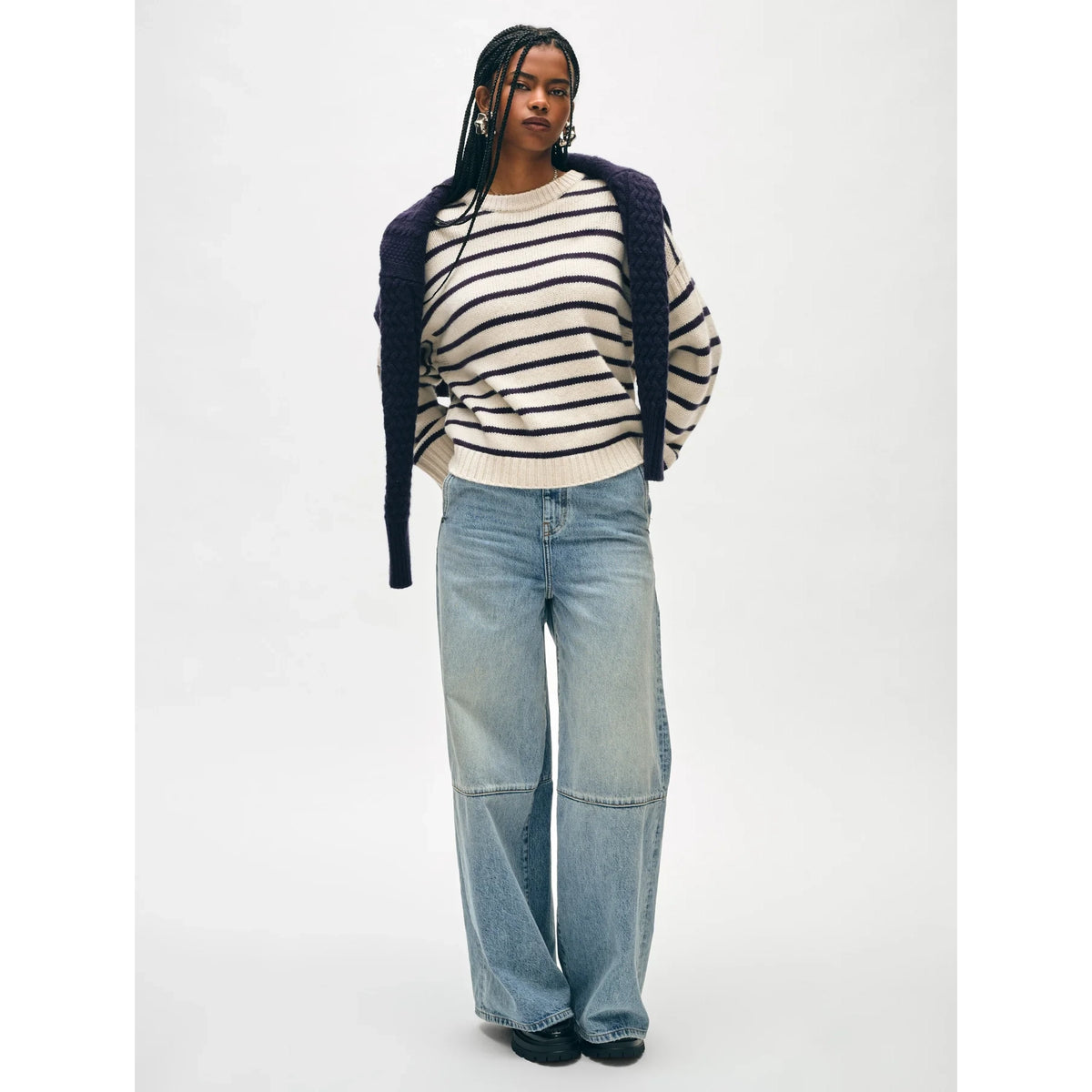 Merino Cashmere Striped Crewneck