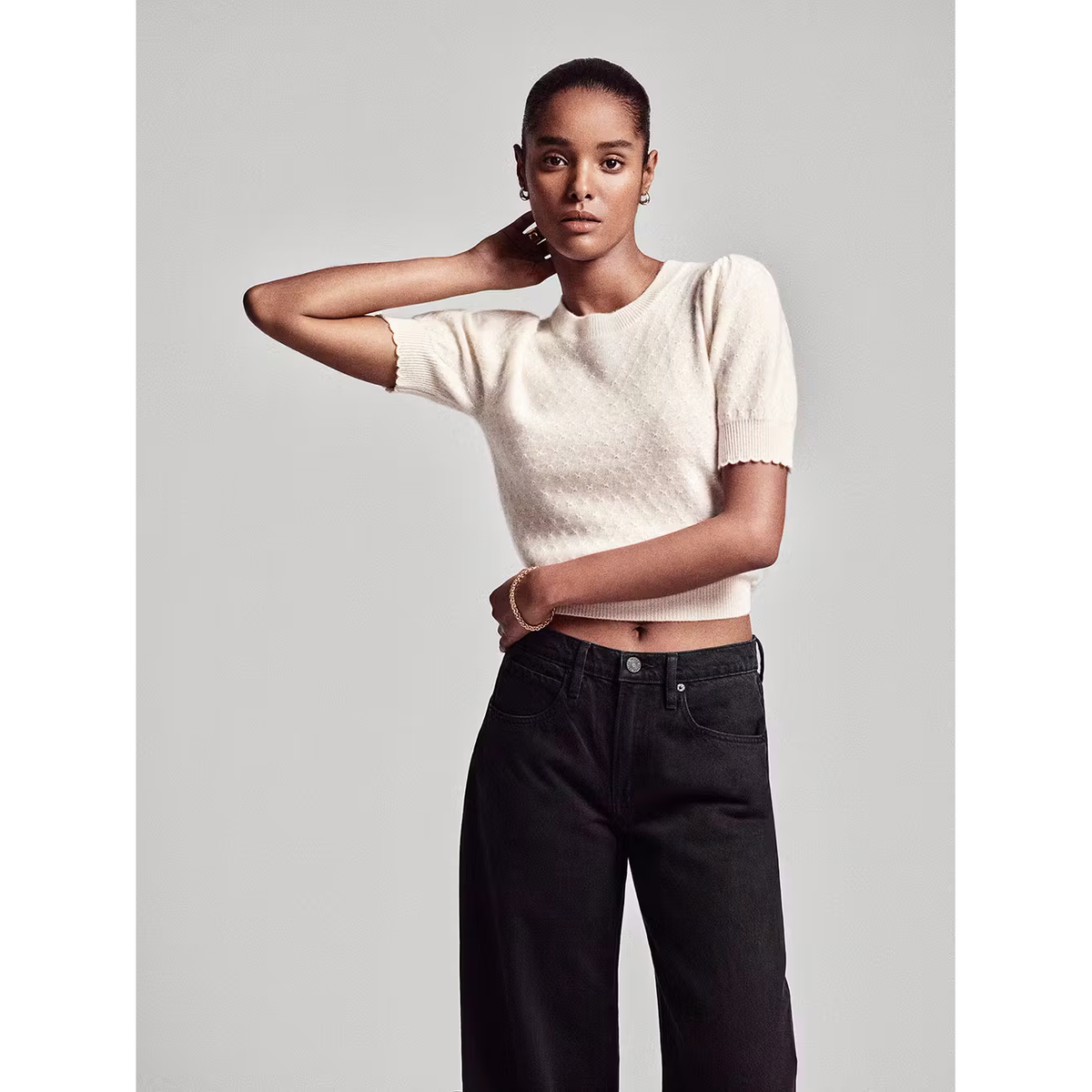 Pointelle Puff Sleeve Sweater