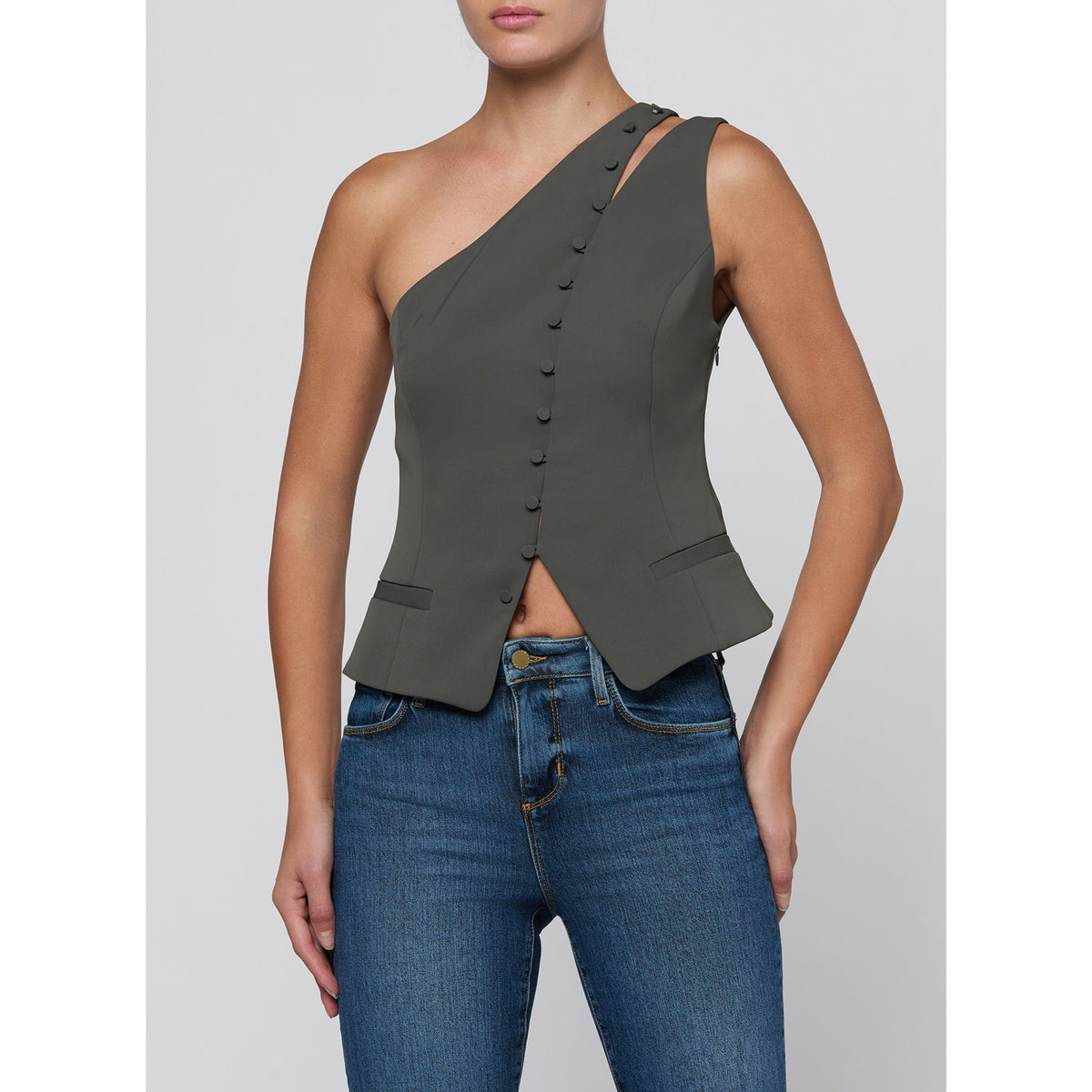 Zinnia One Shoulder Vest - Ash Olive