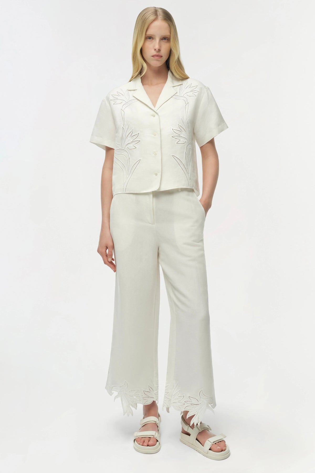 Louisa Embroidered Camp Shirt - White