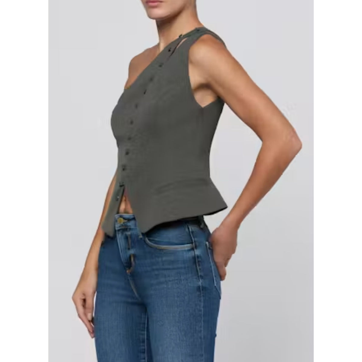 Zinnia One Shoulder Vest - Ash Olive
