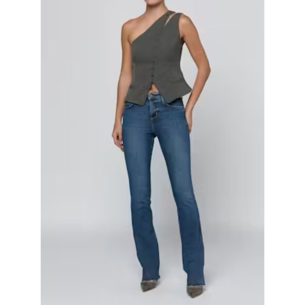 Zinnia One Shoulder Vest - Ash Olive