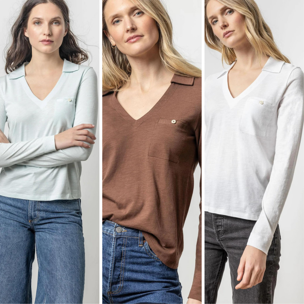Long Sleeve Collared V-Neck