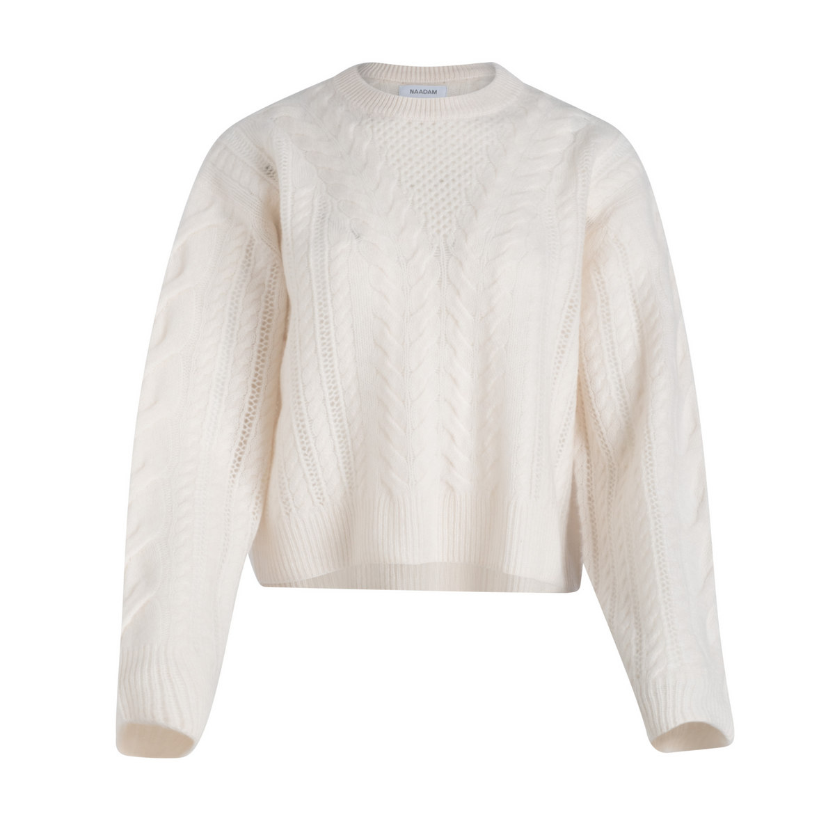 Cashmere Airy Cable Crewneck - White