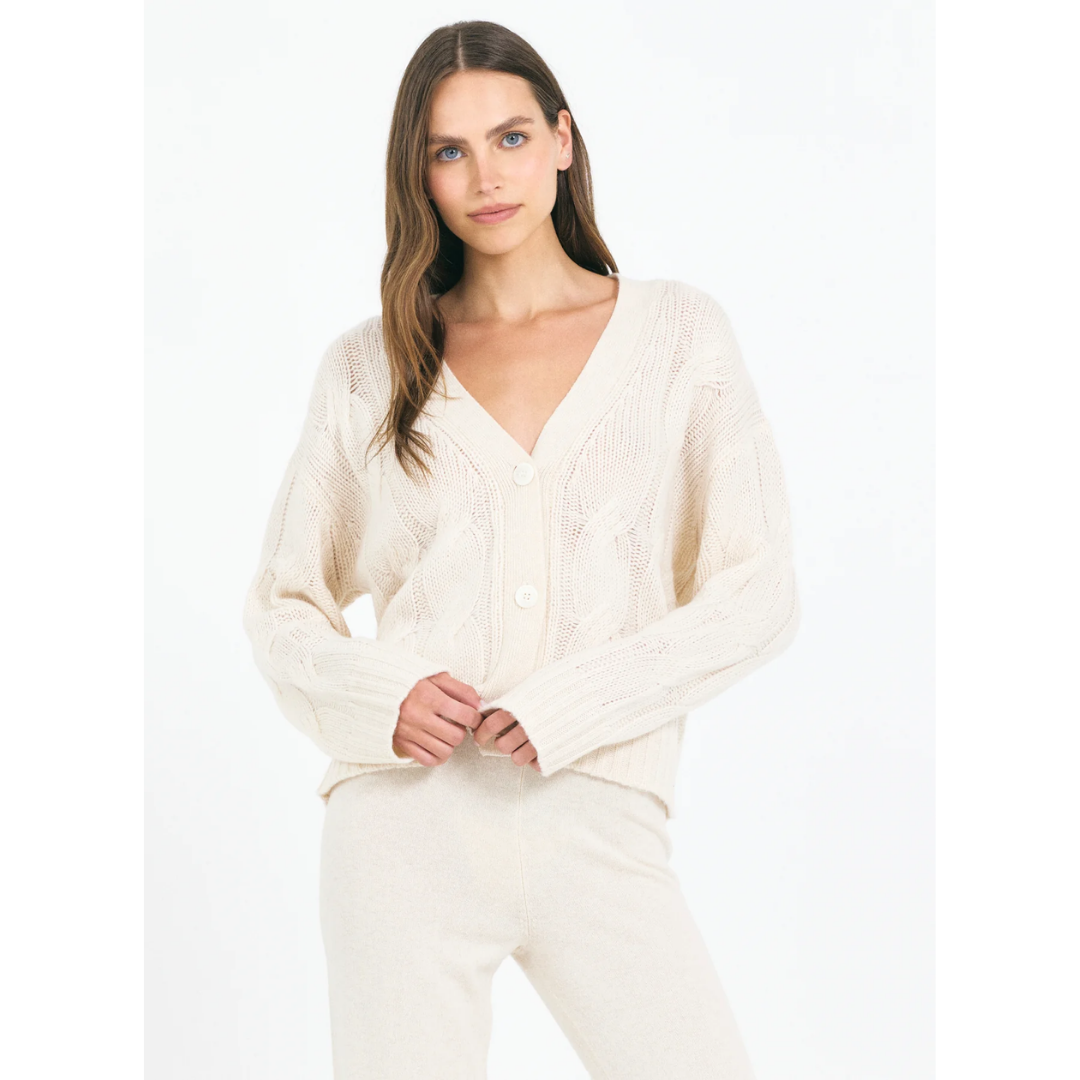 Aster Cashmere Cable Cardigan - Bone