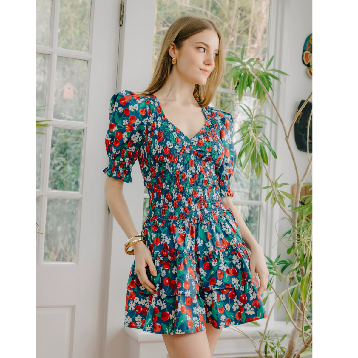 Audrey Short Sleeve Dress - Miss Cherry Print