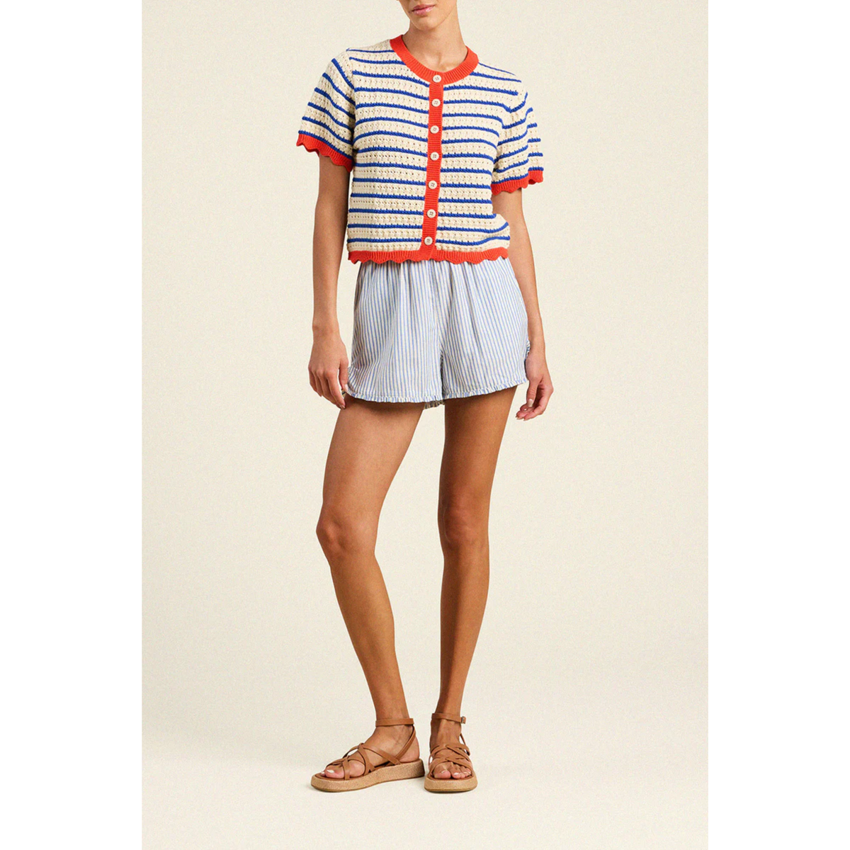 Aurora Cardigan - Antique White/Navy Stripe