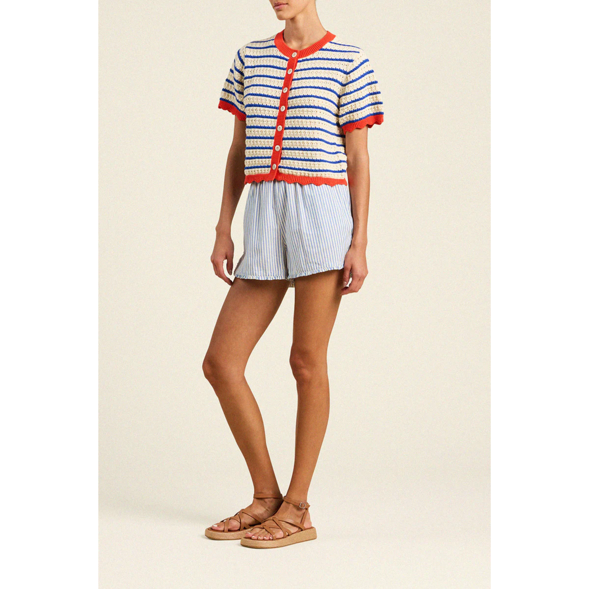 Aurora Cardigan - Antique White/Navy Stripe