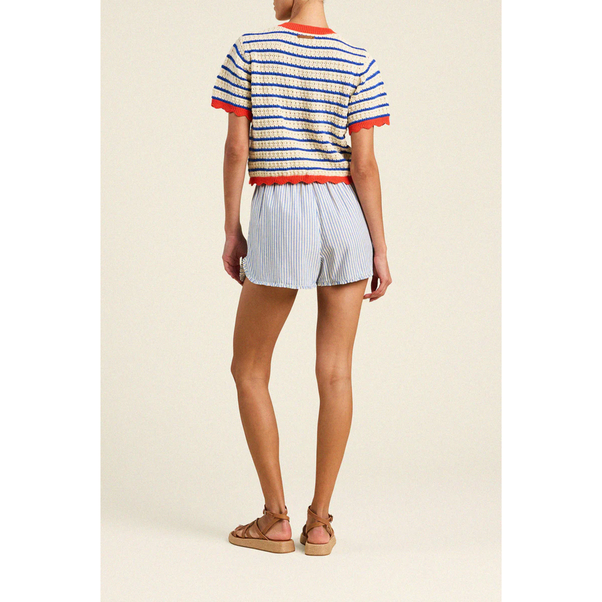 Aurora Cardigan - Antique White/Navy Stripe