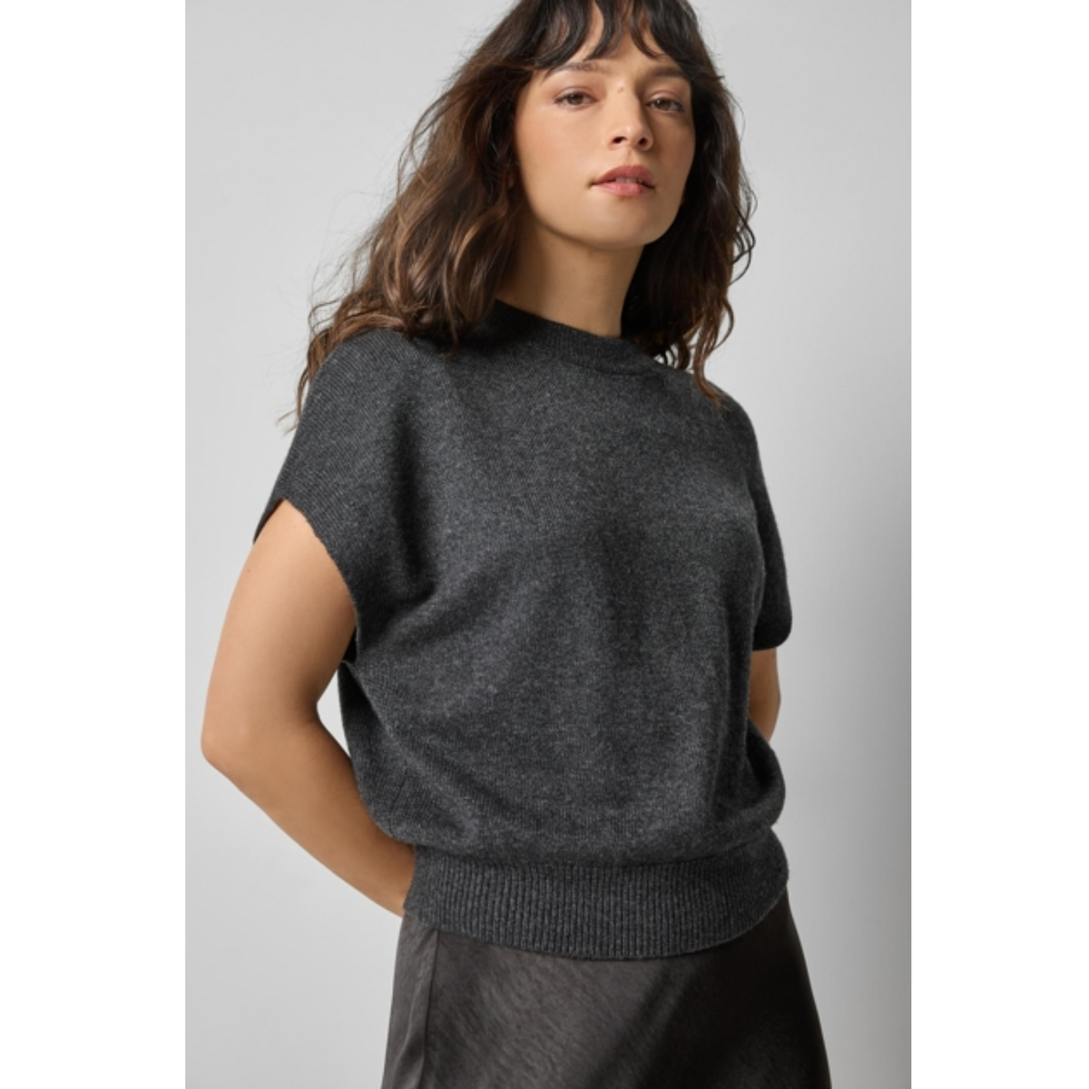 Banded Bottom Wedge Sweater - Caviar