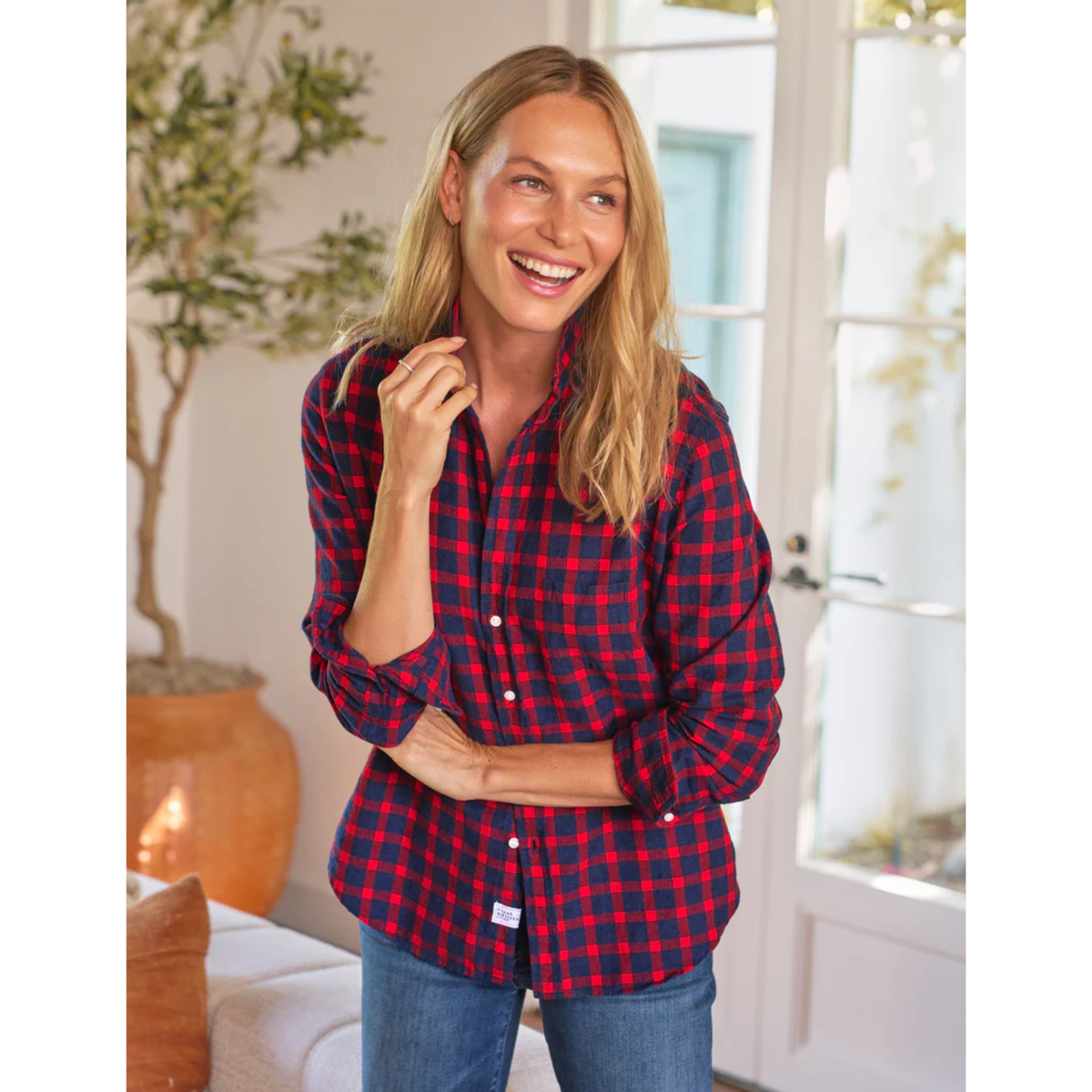 Eileen Relaxed Button-Up - Red And Blue Plaid