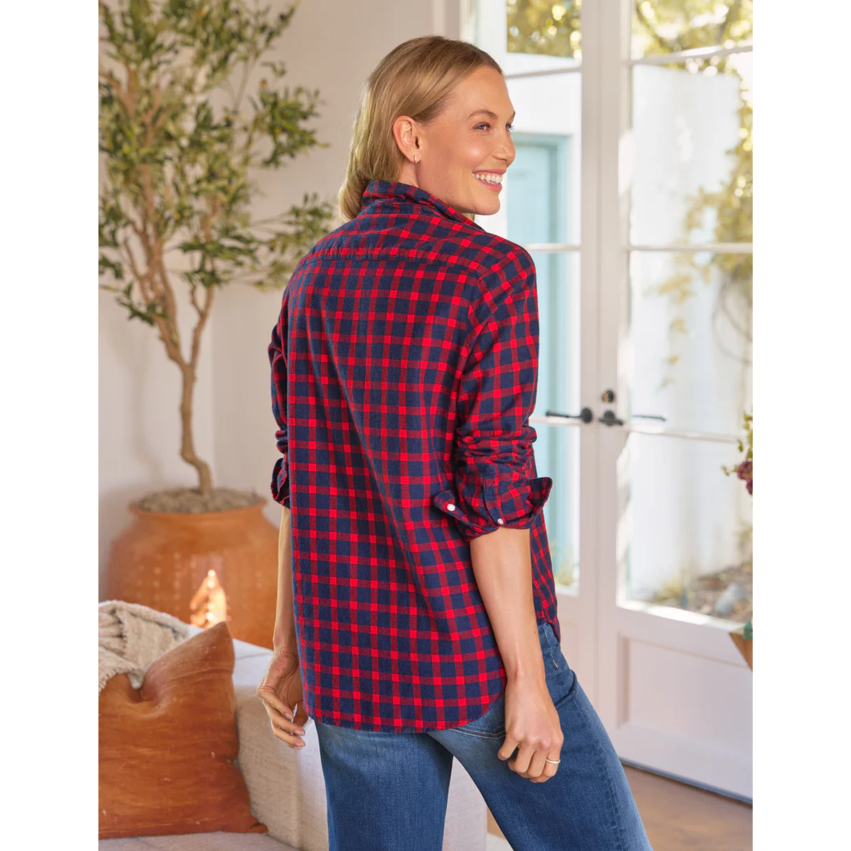 Eileen Relaxed Button-Up - Red And Blue Plaid