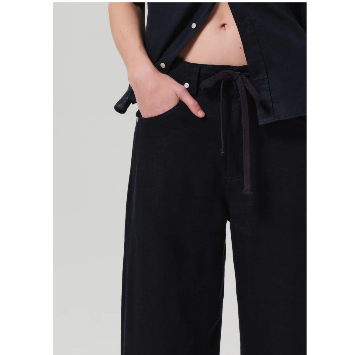 Brynn Drawstring Linen Trouser - True Navy