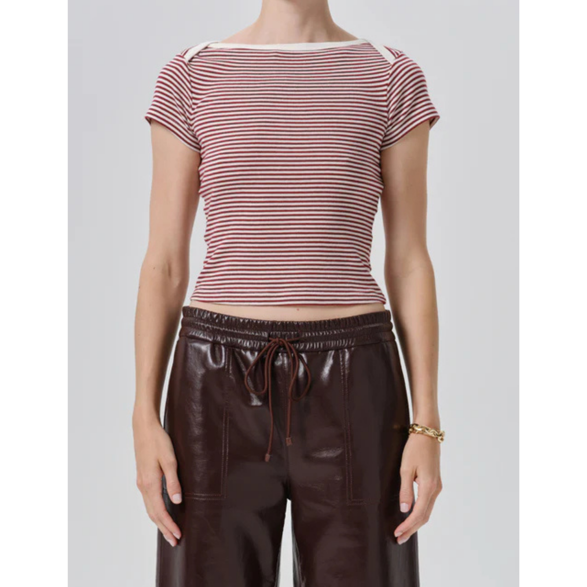 Baby Waffle Tee - Burgundy Cream Stripe