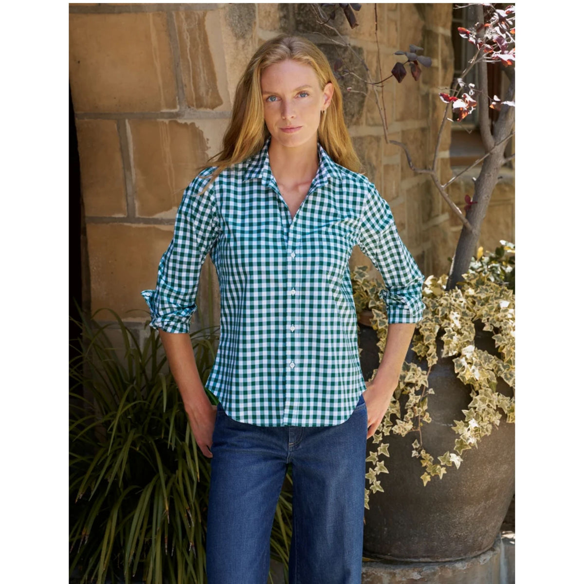 Barry Tailored Button-Up - Green And White Check