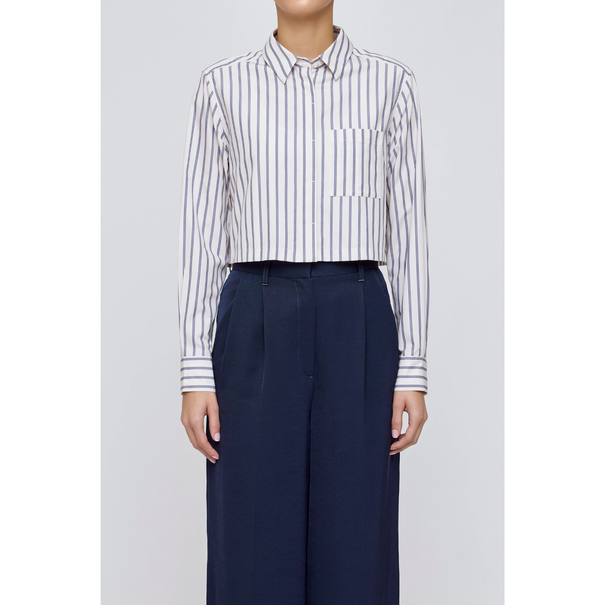 Basic Stripe Cropped Shirt - Multi White