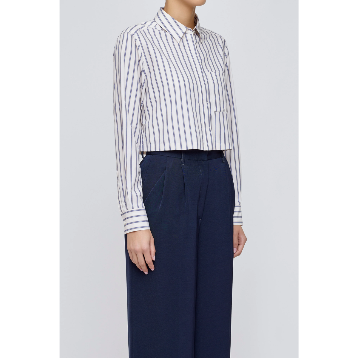 Basic Stripe Cropped Shirt - Multi White