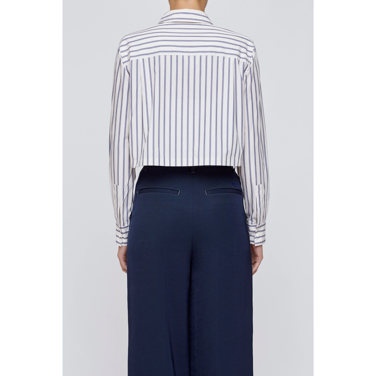 Basic Stripe Cropped Shirt - Multi White