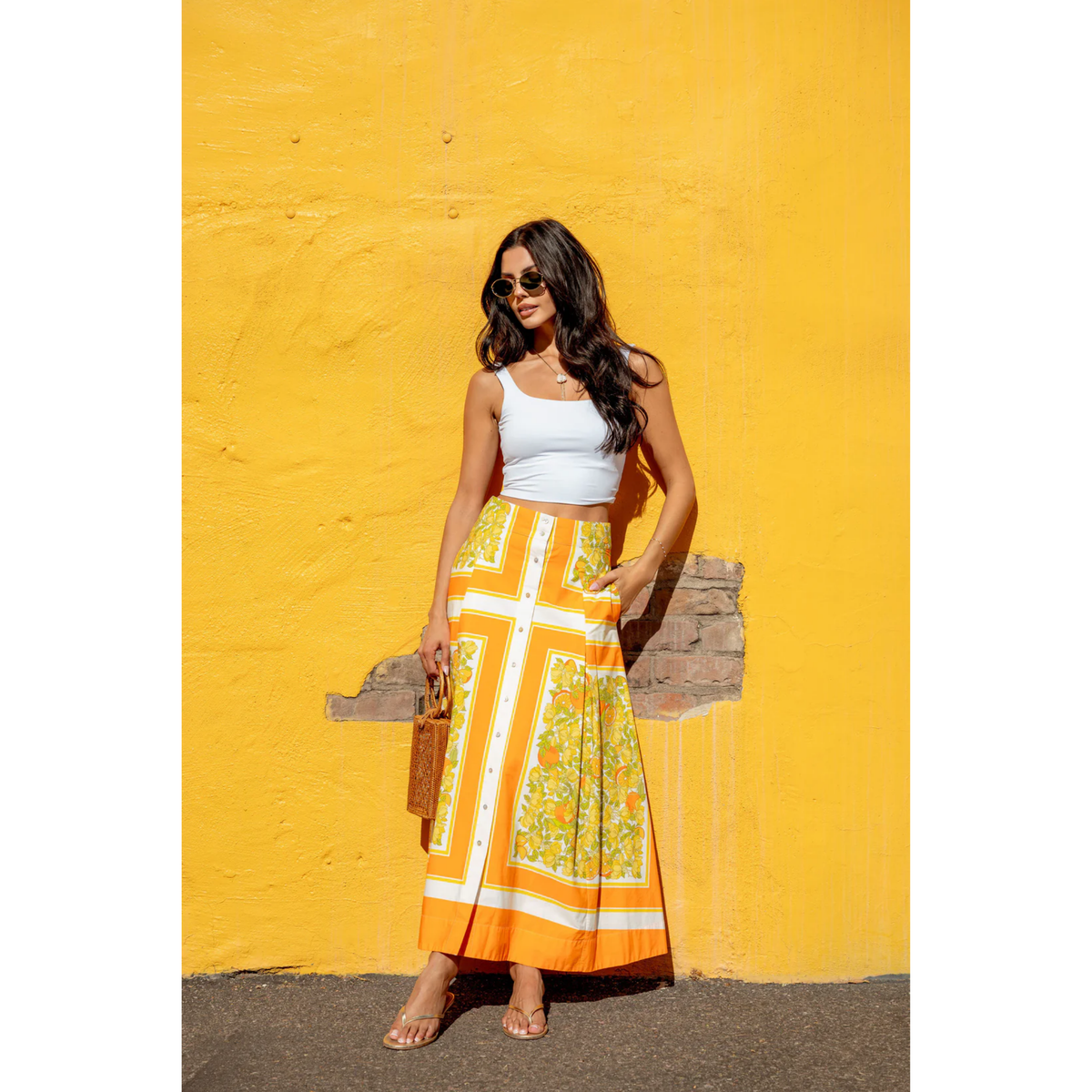 Berri Midi Skirt - Orange Blossom Print