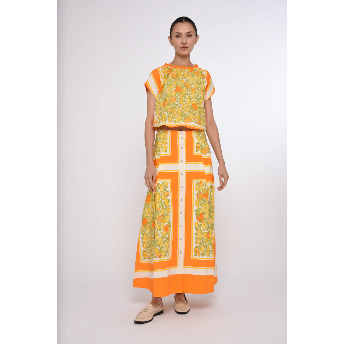 Berri Midi Skirt - Orange Blossom Print