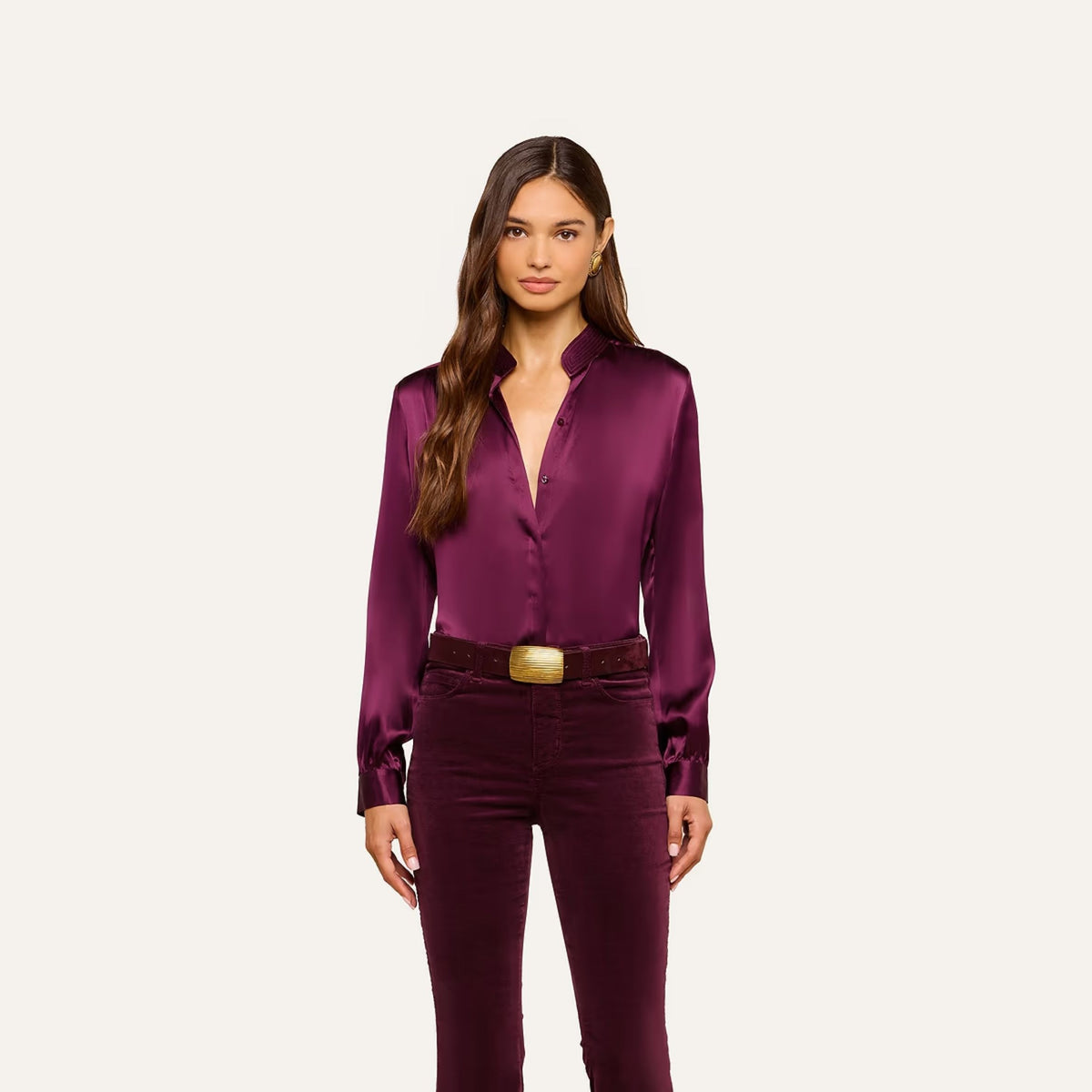 Bianca Band Collar Blouse - Dark Plum