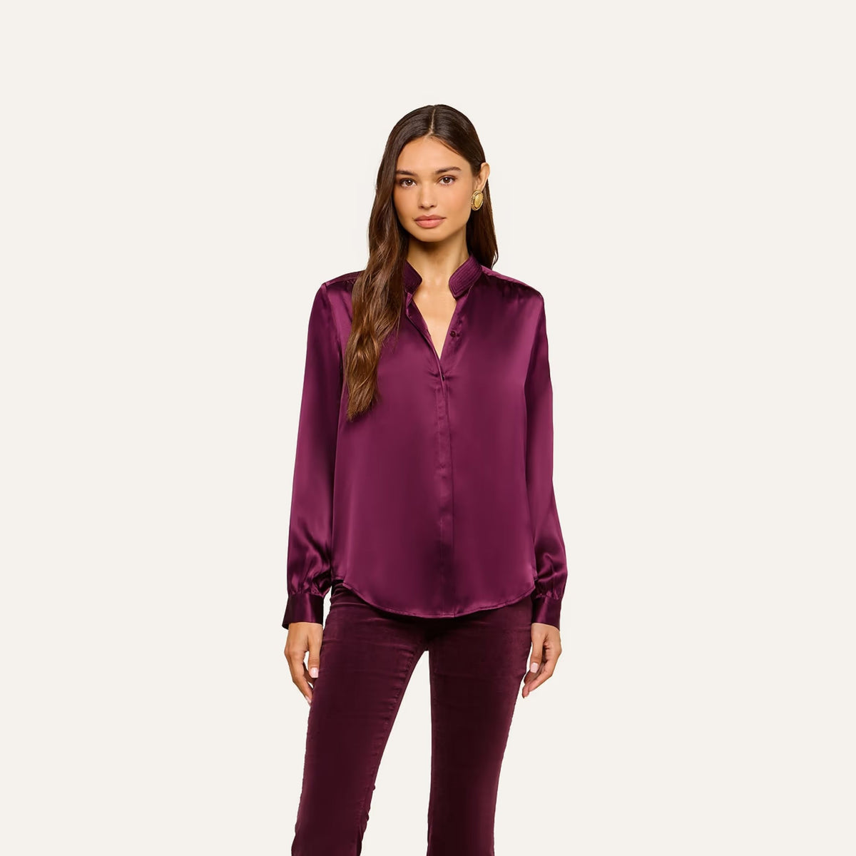 Bianca Band Collar Blouse - Dark Plum