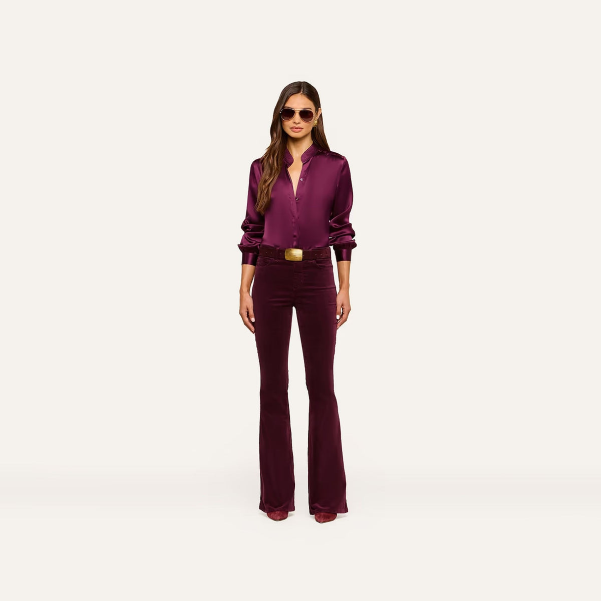 Bianca Band Collar Blouse - Dark Plum