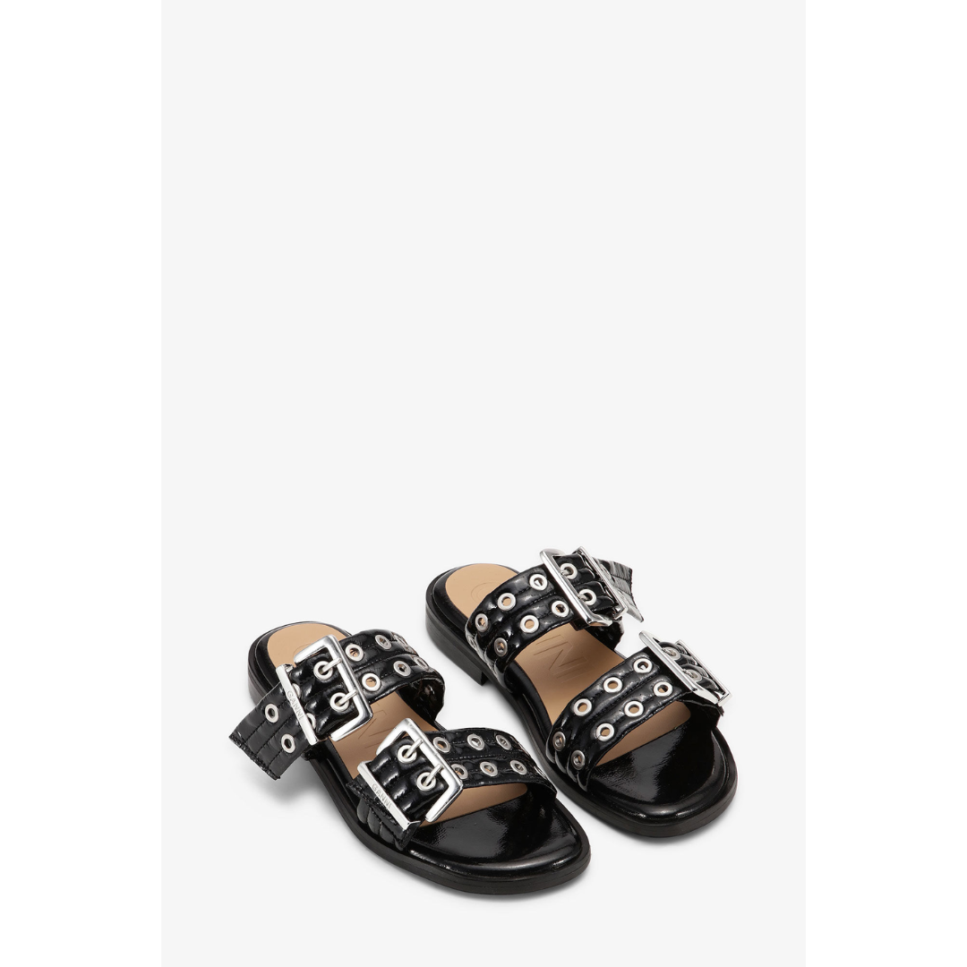 Black Feminine Two-Strap Sandals