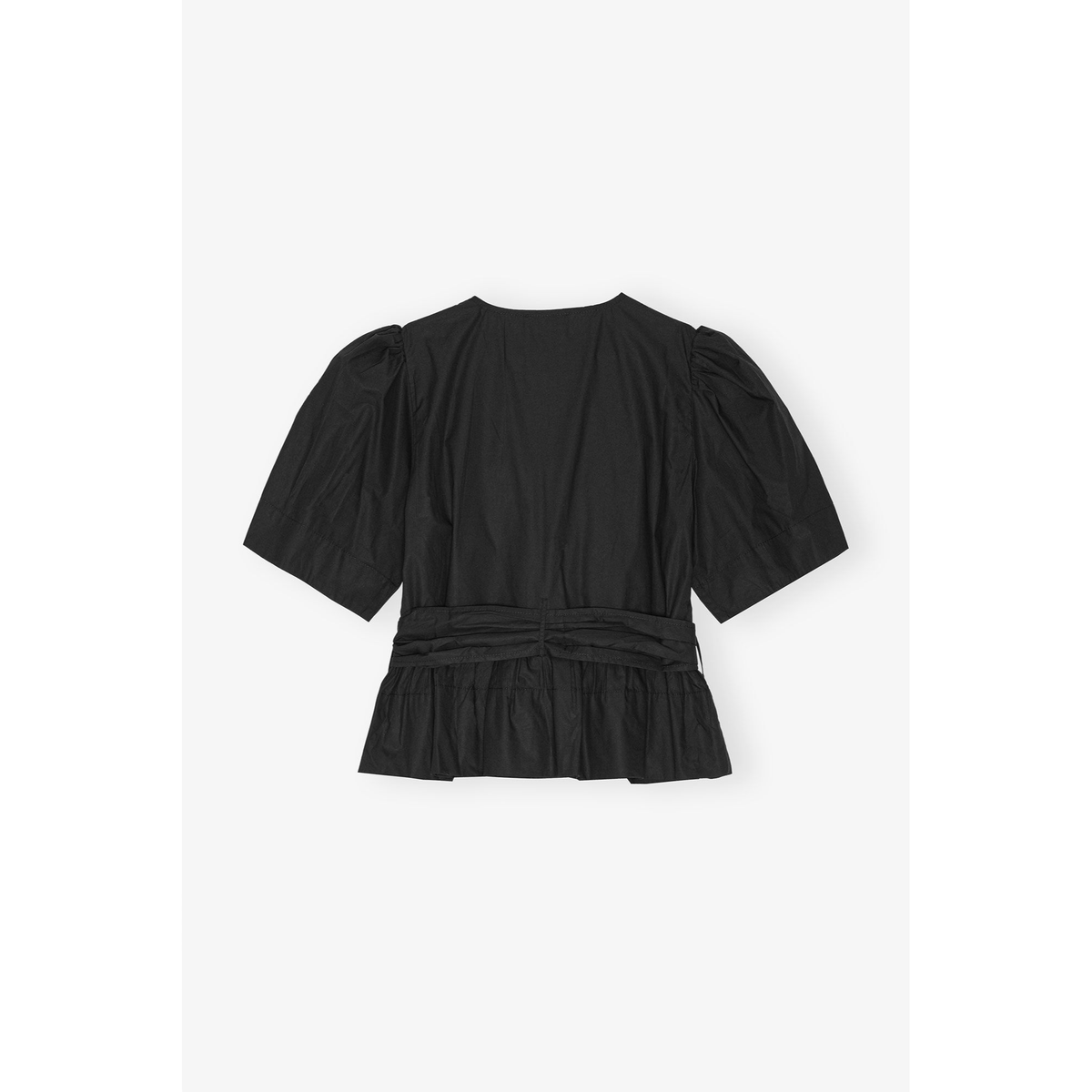 Black Stretch Cotton Tie Strap Blouse