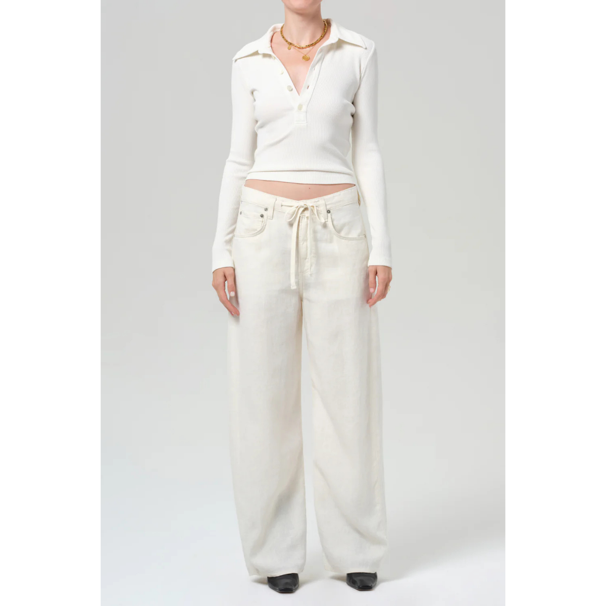 Brynn Drawstring Linen Trouser - Vanilla