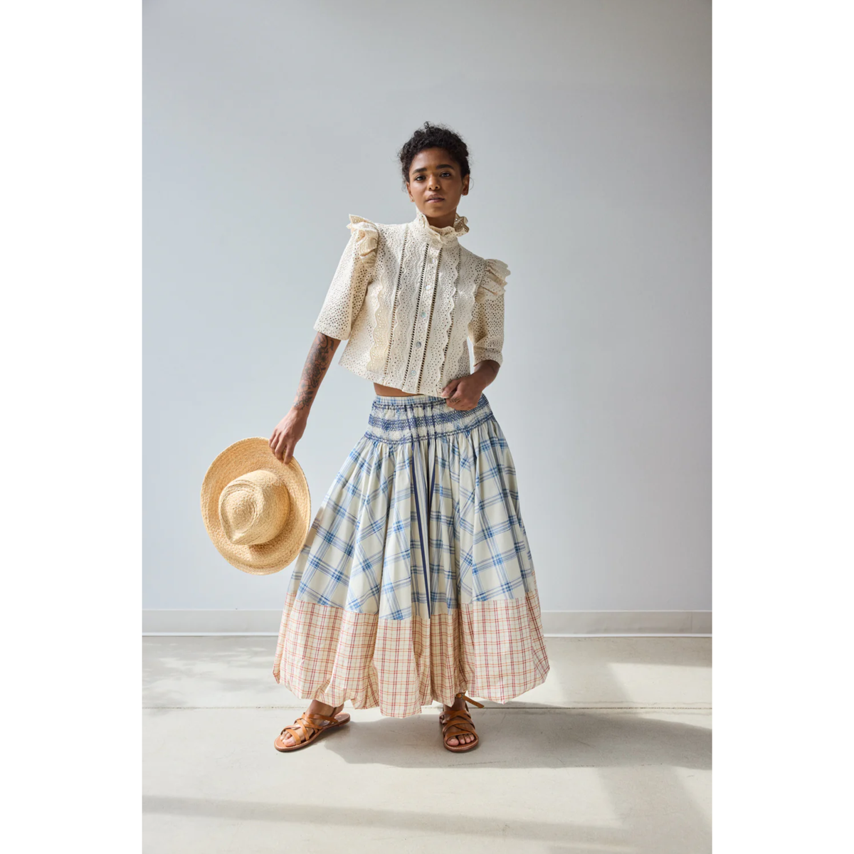 Bubble Hem Skirt - Ombre Plaid Scarf and Tattersall