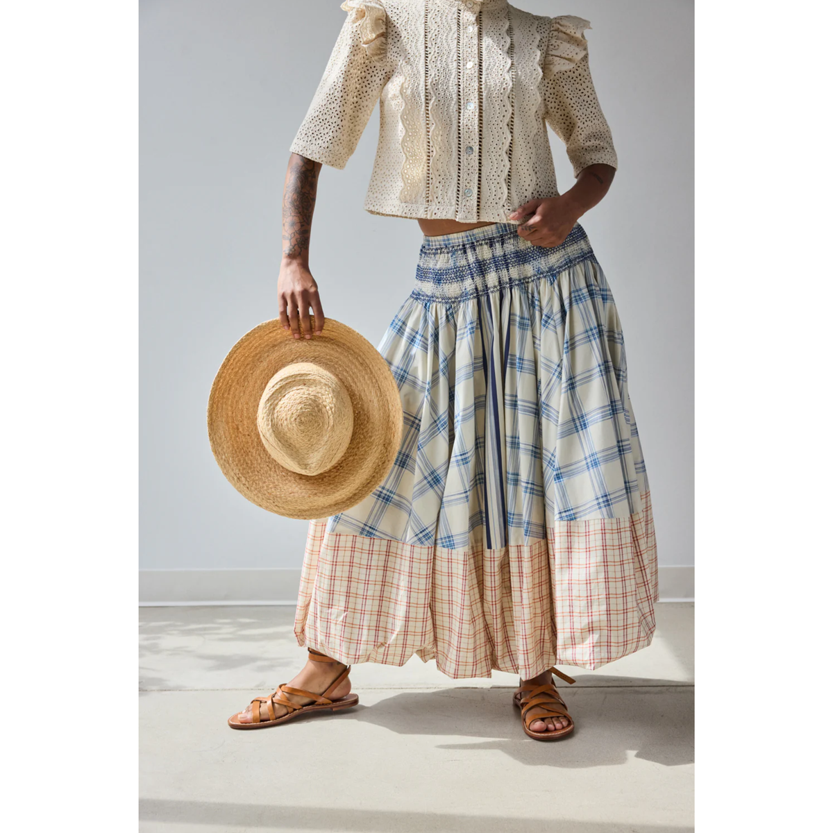 Bubble Hem Skirt - Ombre Plaid Scarf and Tattersall