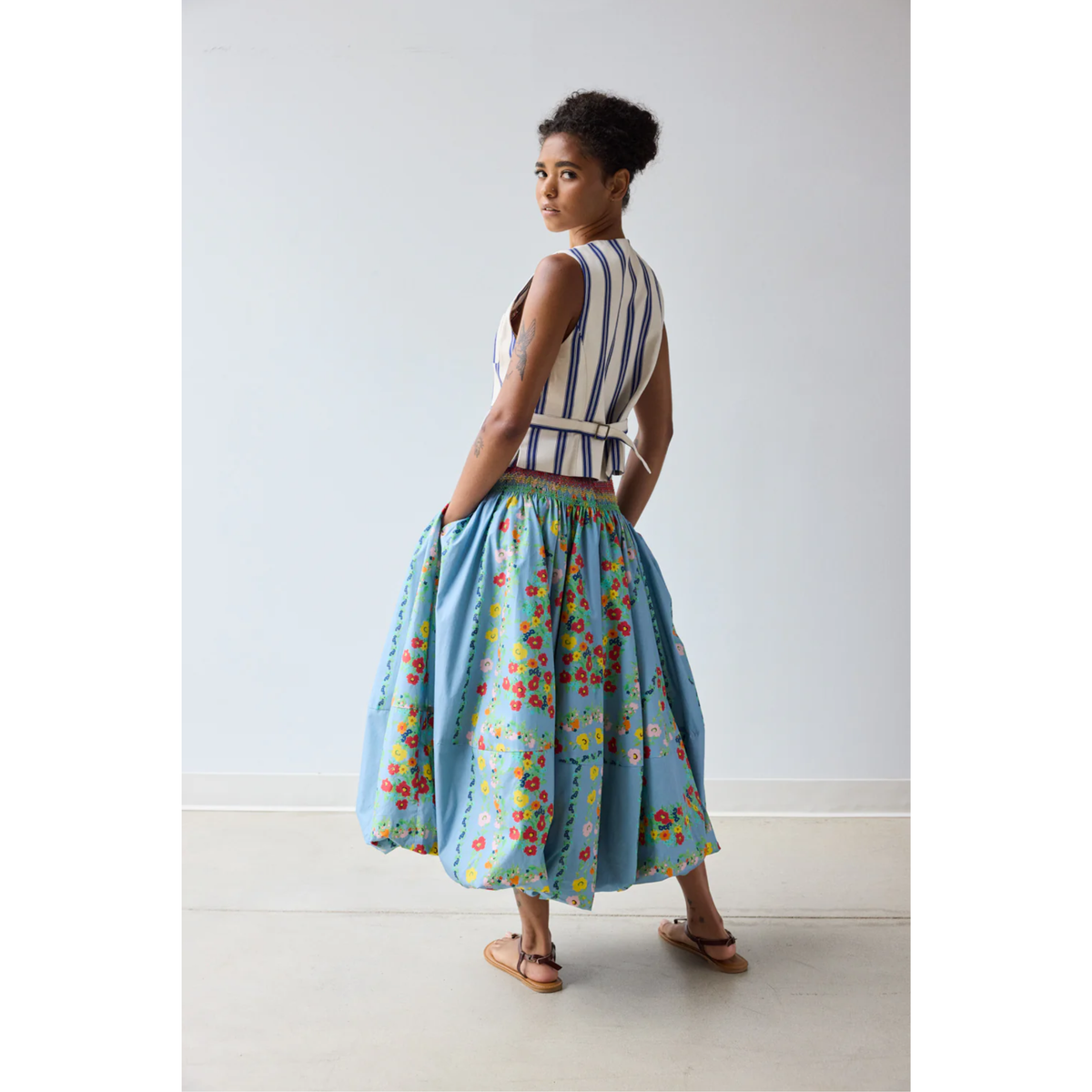 Bubble Hem Skirt - Chambray Floral Scarf