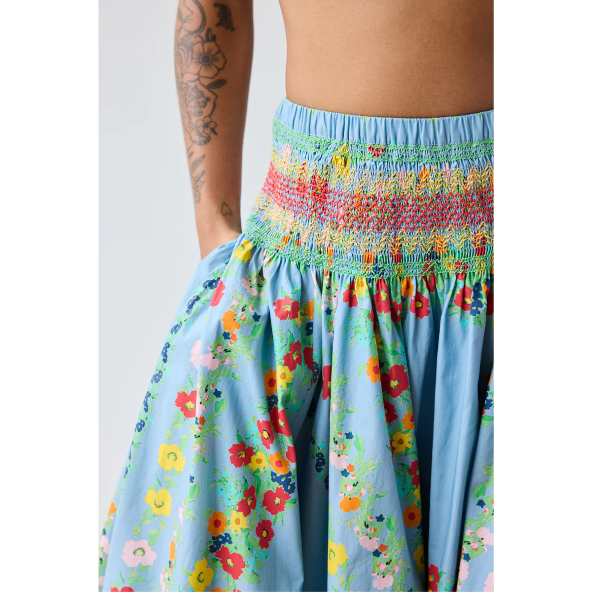 Bubble Hem Skirt - Chambray Floral Scarf