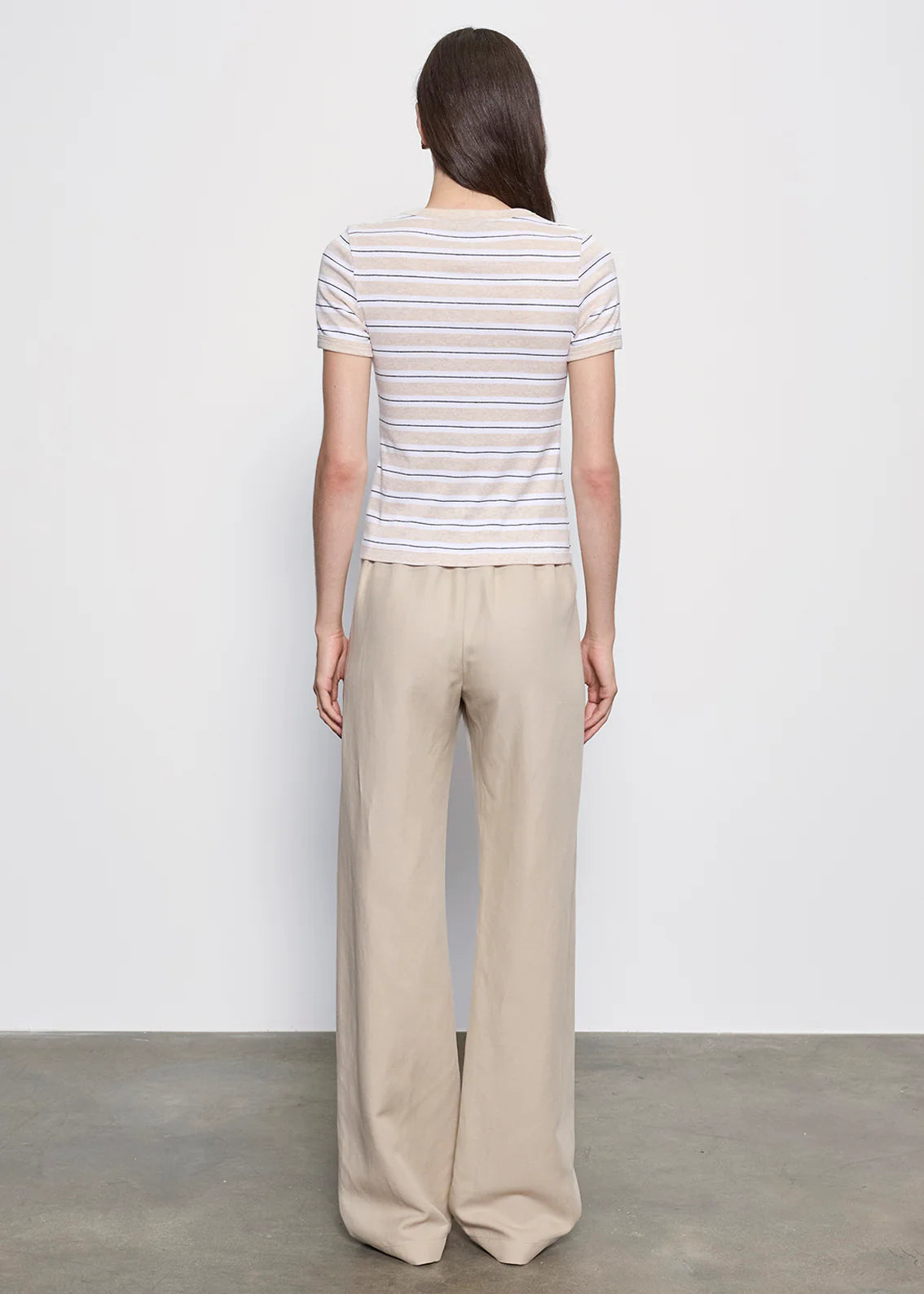 Short Sleeve Cotton Stripe Classic Tee - Wheat/White Stripe