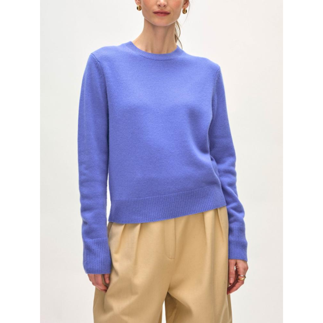 Cashmere Rib Trim Crewneck - Blue Iris
