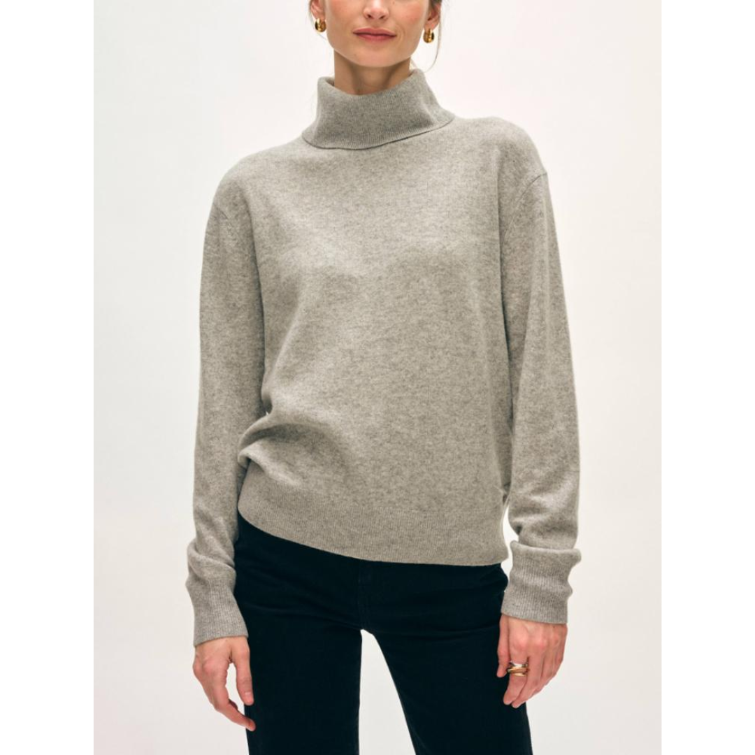 Cashmere Rib Trim Easy Turtleneck - Grey Heather