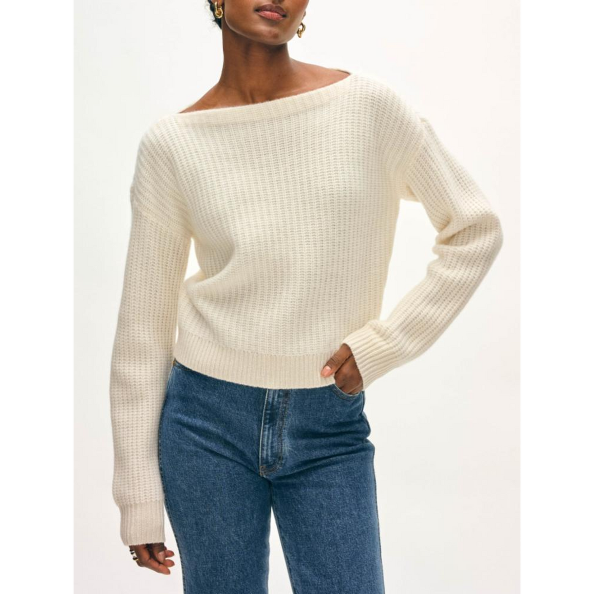 Cashmere Ribbed Boatneck - Soft White