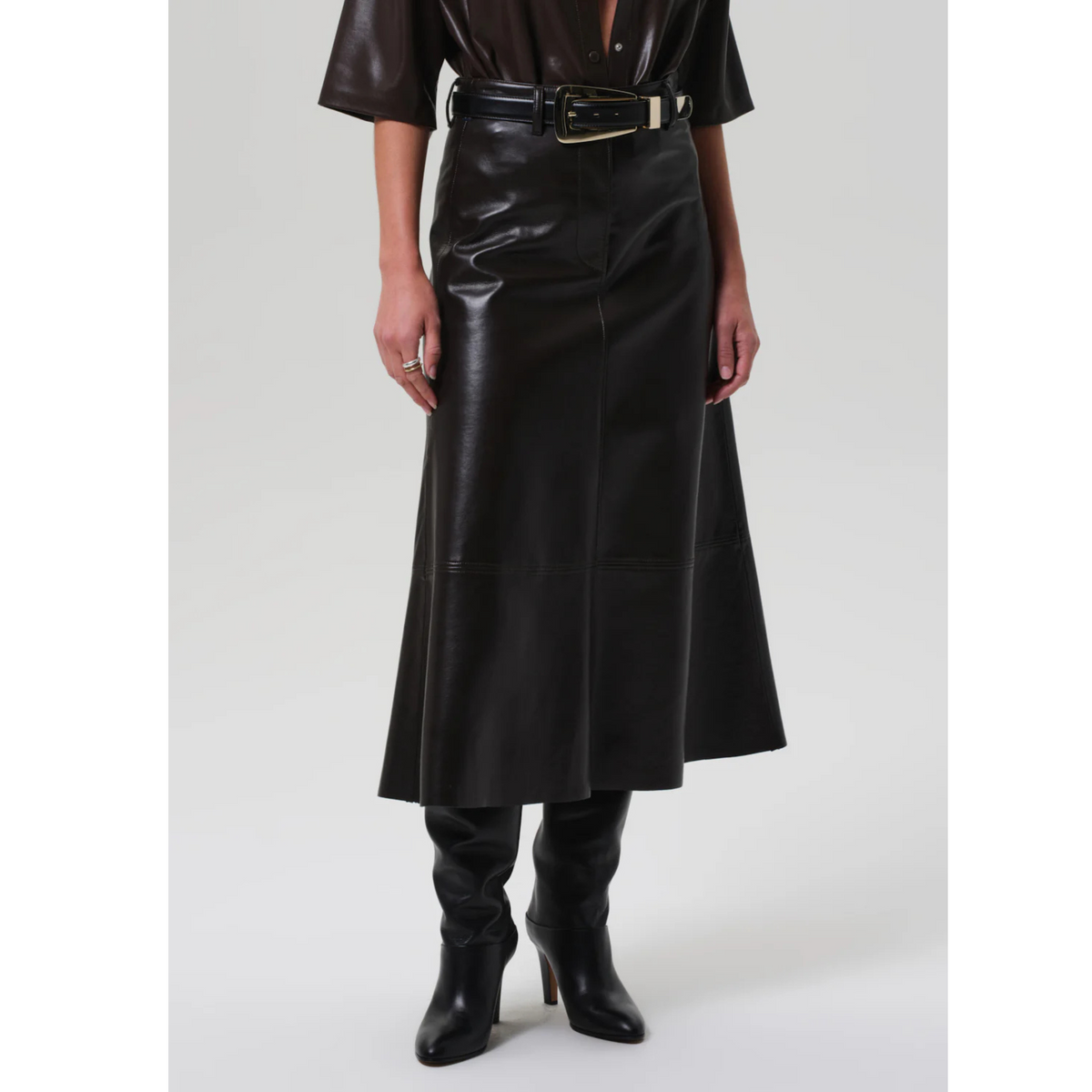 Cassia Leather Skirt - Chocolate Dark Brown