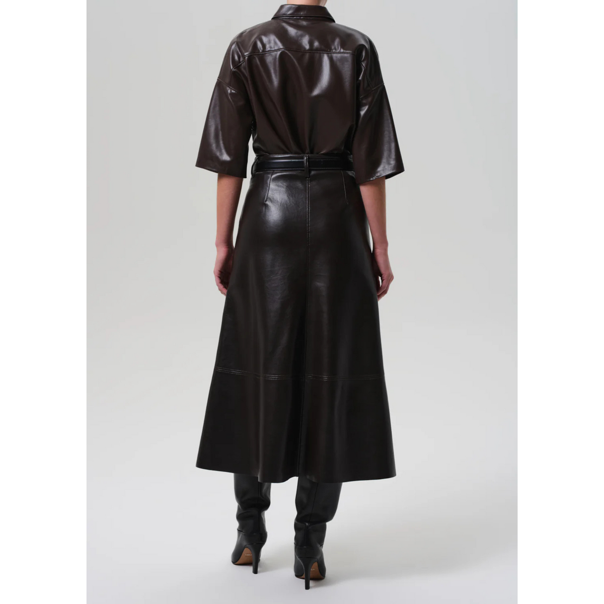 Cassia Leather Skirt - Chocolate Dark Brown