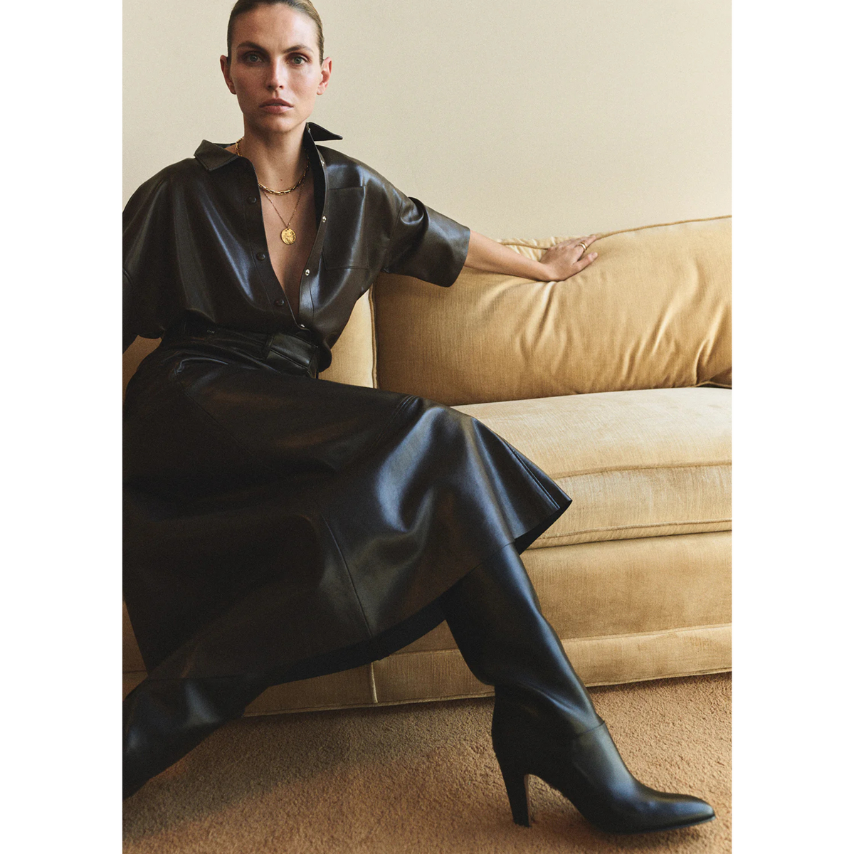 Cassia Leather Skirt - Chocolate Dark Brown