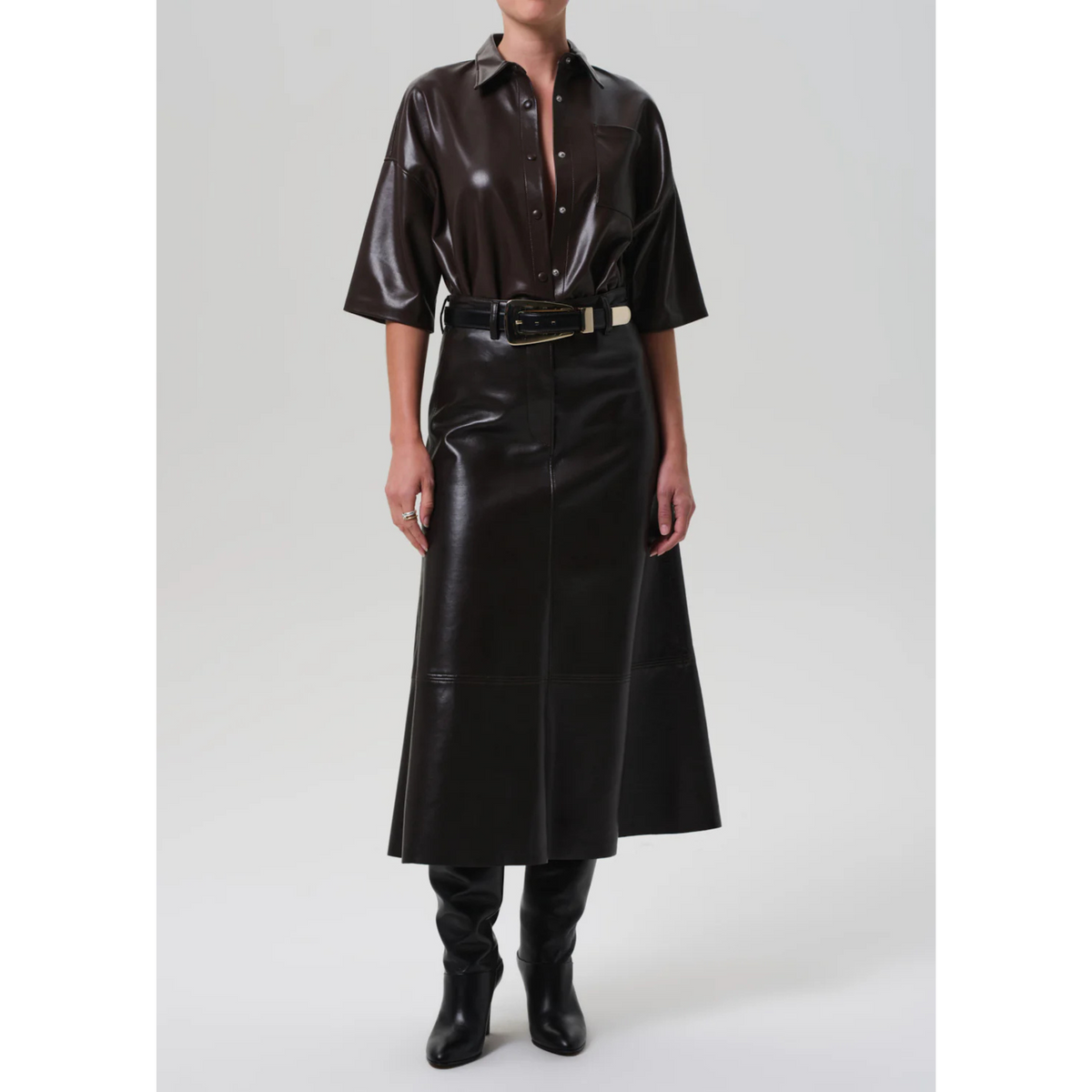 Cassia Leather Skirt - Chocolate Dark Brown