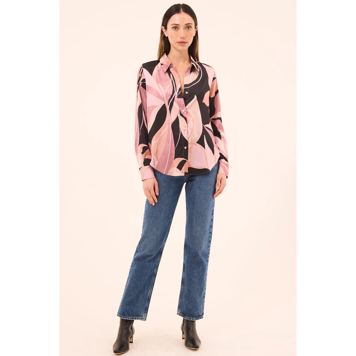 Celine Top - Moody Abstract Flora Satin