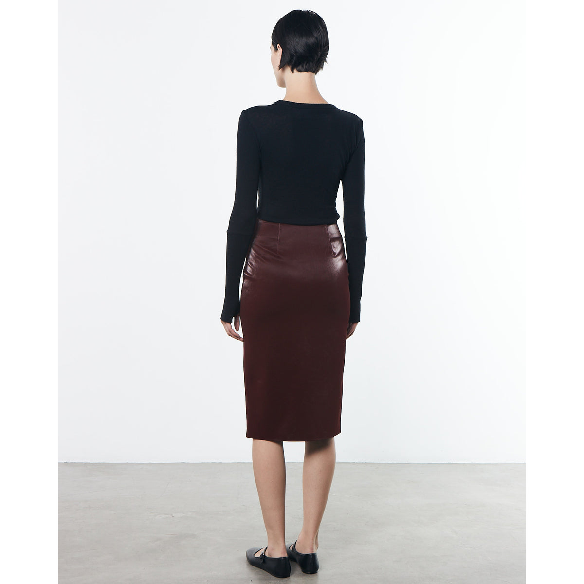 Satin Finish Leather Zip Skirt